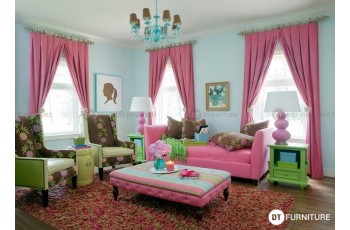 ​Không gian phòng khách đẹp tinh tế với gam màu hồng ngọt ngào