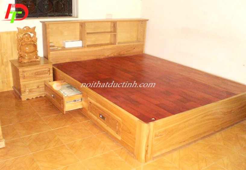 Mẫu giường ngủ có hộc kéo kết hợp kệ trang trí GN59