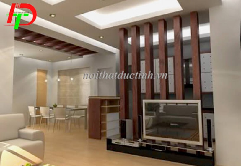 Vách ngăn phòng khách và phòng bếp gỗ dạng cột VNP19