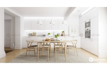 Mẫu thiết kế bàn ăn đơn giản mang lại sự hiện đại, ấn tượng cho không gian phòng bếp của gia đình bạn
