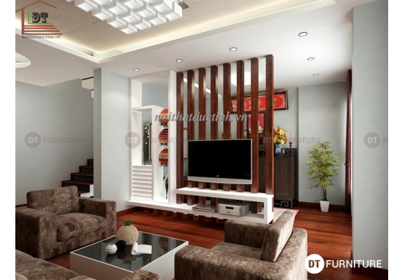 Vách ngăn gỗ phòng thờ với phòng khách VNP12