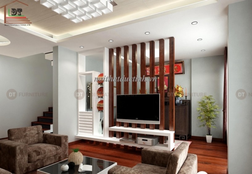 Vách ngăn gỗ phòng thờ với phòng khách VNP12